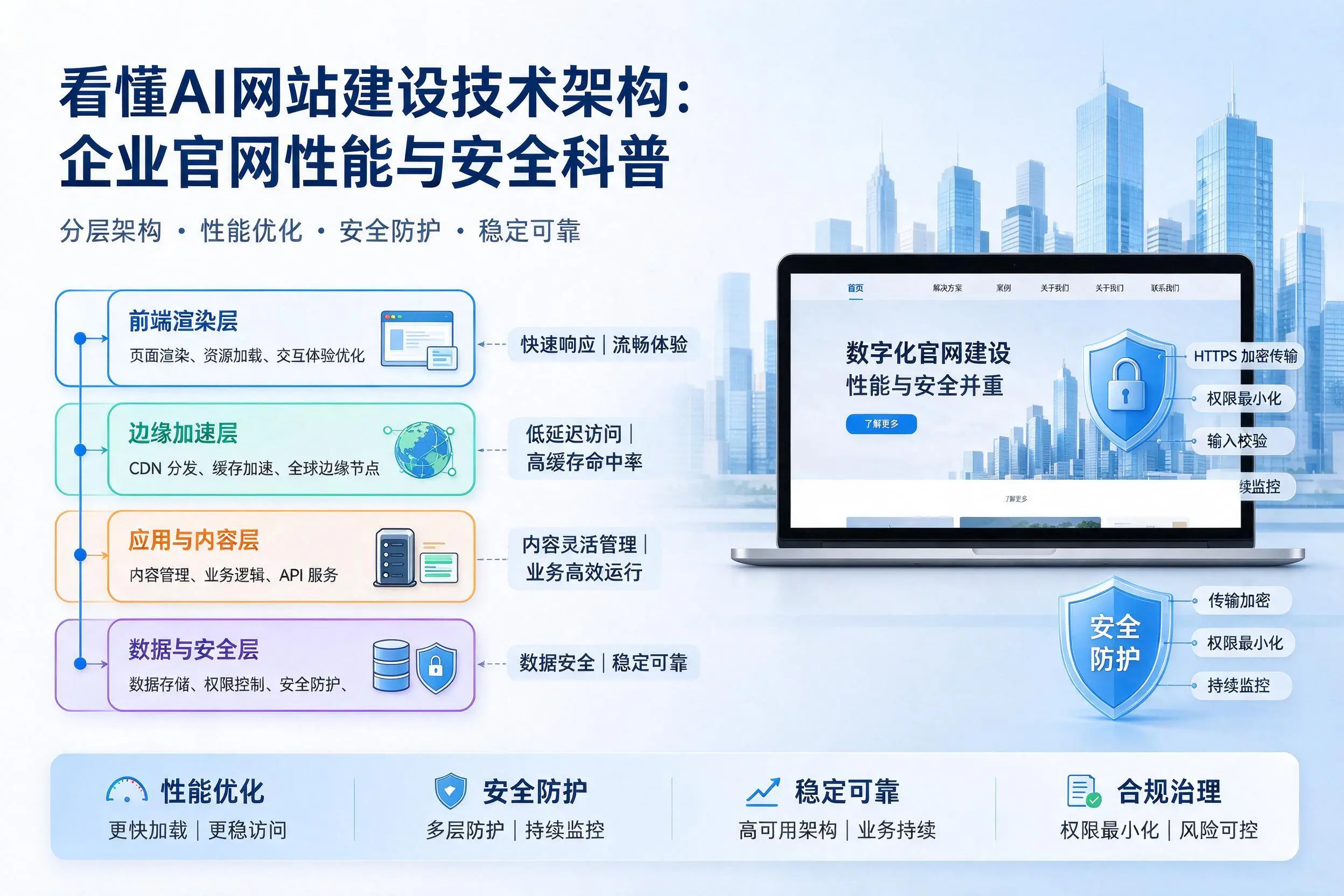 看懂AI网站建设技术架构：琼中企业官网性能与安全科普