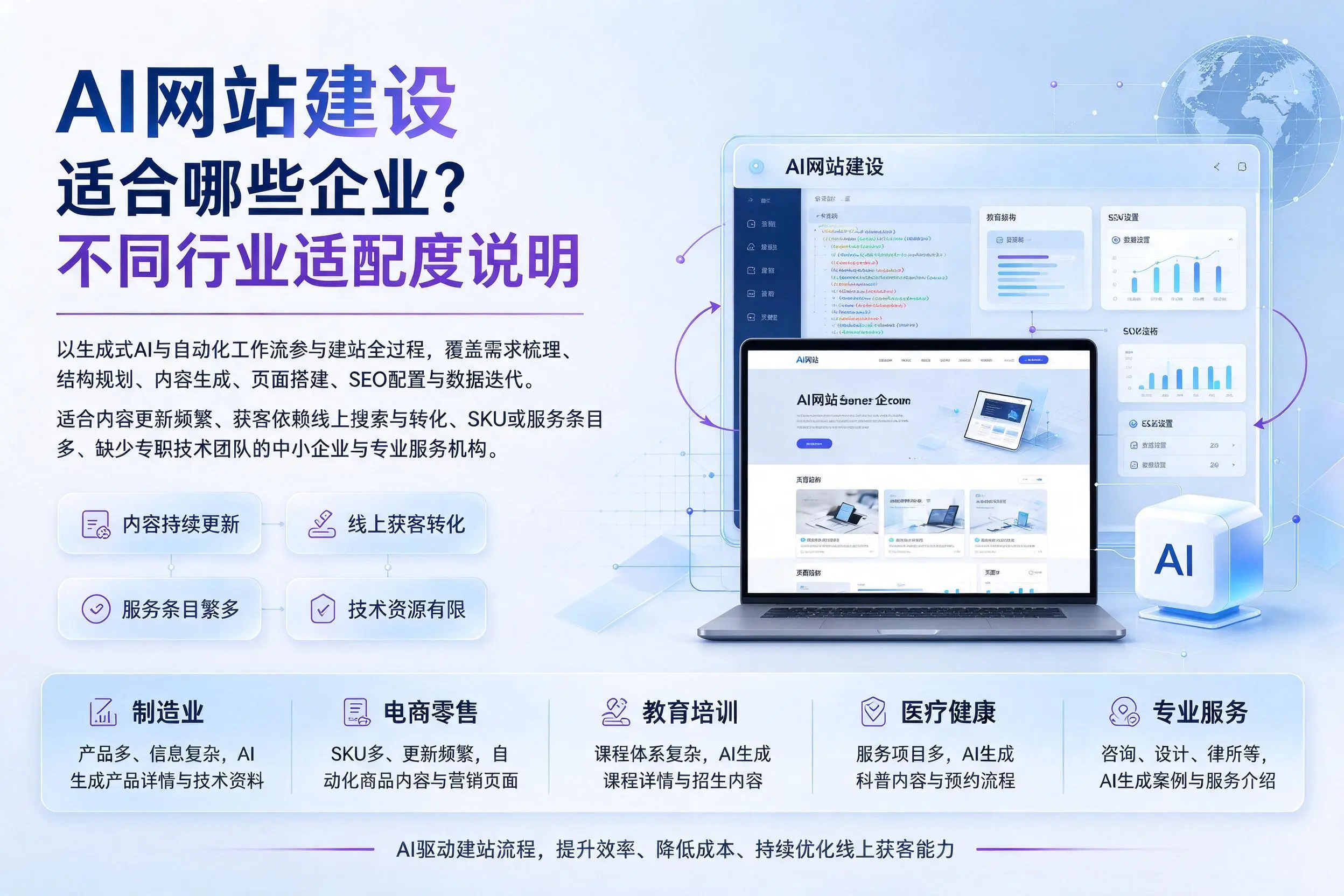 AI网站建设适合哪些企业？琼中不同行业适配度说明